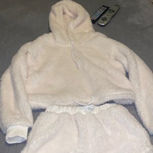 Fuzzy cropped sweater and short set